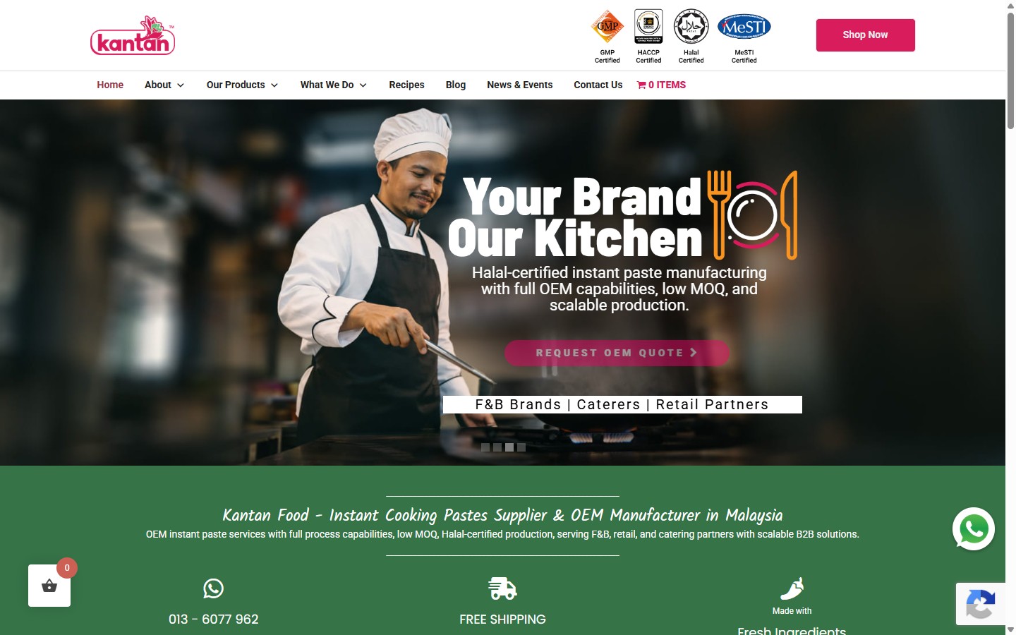The current kantanfood.com homepage