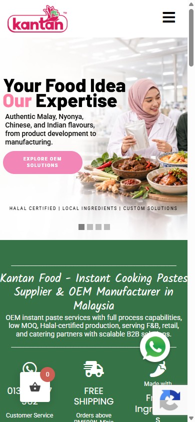 The current mobile homepage with floating buttons covering text
