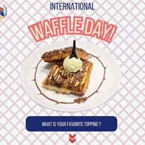 Waffle with ice cream and chocolate sauce, from the shop's waffle day post