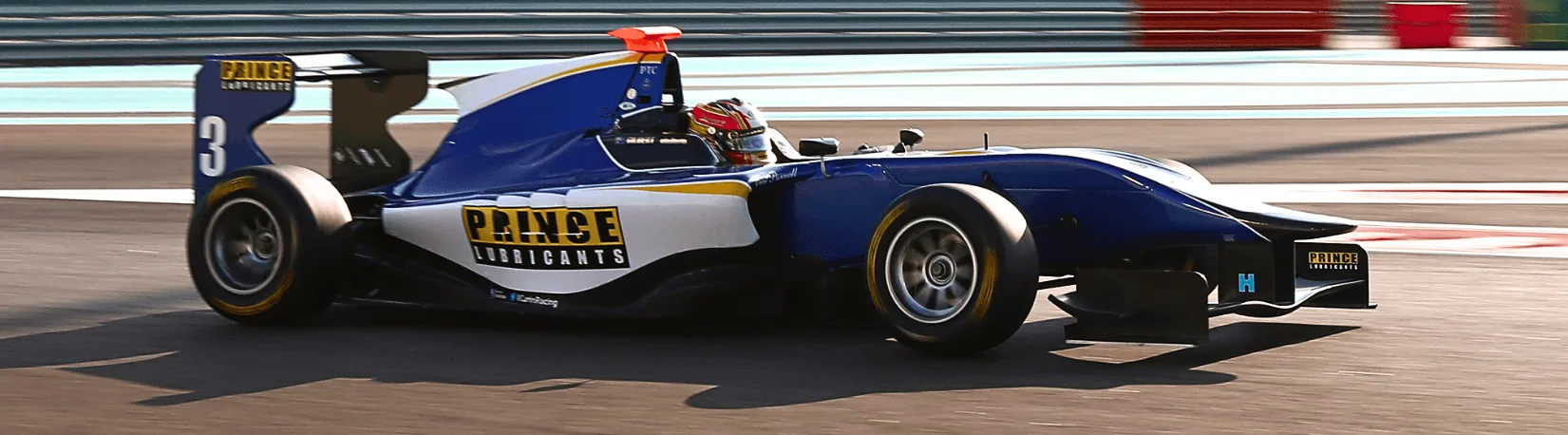 PRINCE LUBRICANTS liveried single-seater on track