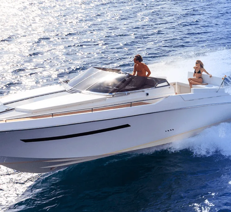 Speedboat cutting through open water