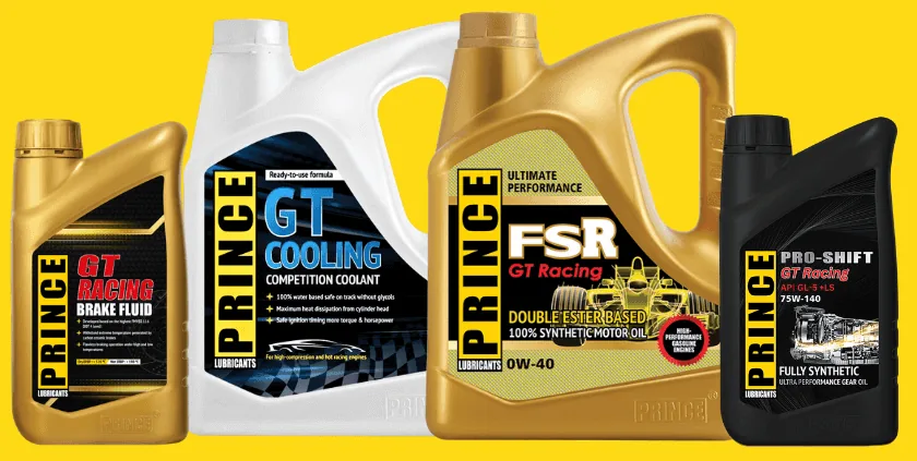 PRINCE LUBRICANTS racing range: GT Racing brake fluid, GT Cooling, FSR and Pro-Shift
