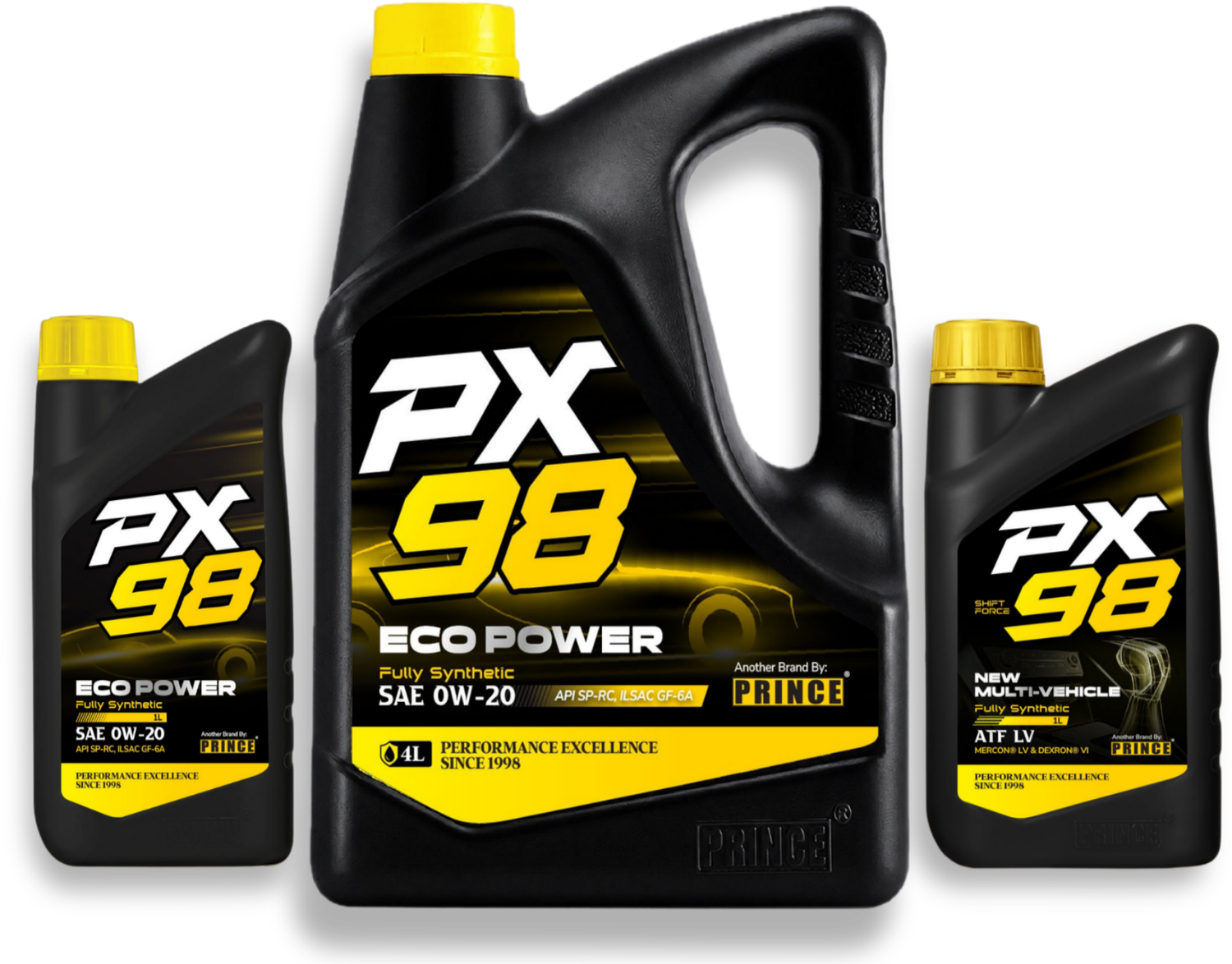 PX98 Eco Power 1L and 4L engine oil and Shift Force ATF LV packs